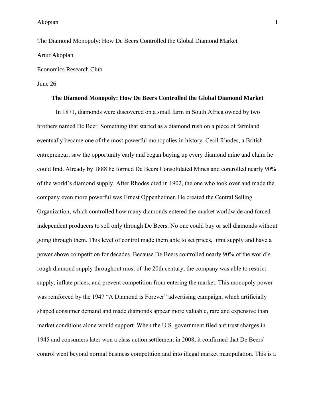 The Diamond Monopoly: How De Beers Controlled the Global Diamond Market — page 1