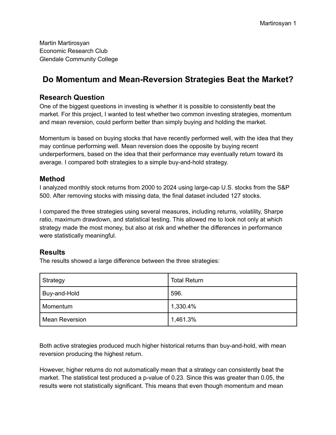 Do Momentum and Mean-Reversion Strategies Beat the Market? — page 1