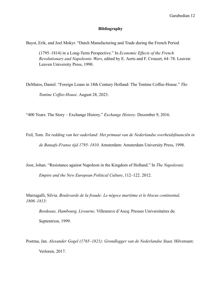 Napoleon Bonaparte's Continental System and its Economic Impact on the Kingdom of Holland — page 12