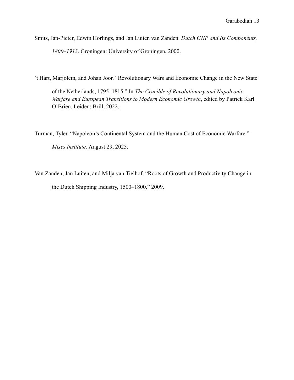 Napoleon Bonaparte's Continental System and its Economic Impact on the Kingdom of Holland — page 13