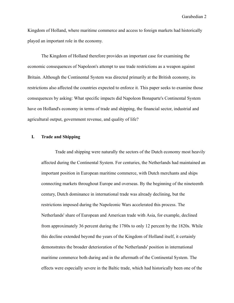 Napoleon Bonaparte's Continental System and its Economic Impact on the Kingdom of Holland — page 2